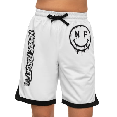 Never Forget smiley logo Basketball Shorts | Ribbed Trim