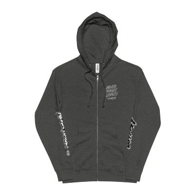 Never Forget Loyalty smiley logo Hoodie | Zip-up sweatshirt, sleeve script