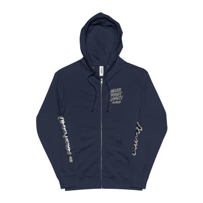 Never Forget Loyalty smiley logo Hoodie | Zip-up sweatshirt, sleeve script