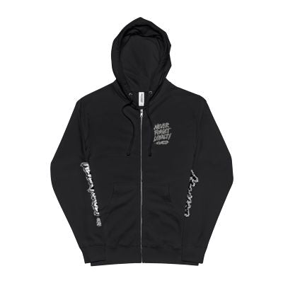 Never Forget Loyalty smiley logo Hoodie | Zip-up sweatshirt, sleeve script